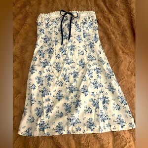 Floral Strapless Dress with Lace Trim